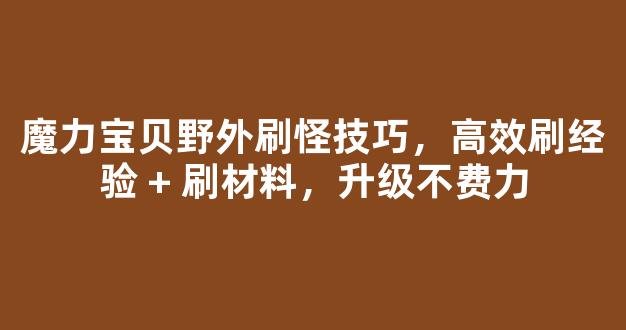 魔力宝贝野外刷怪技巧，高效刷经验 + 刷材料，升级不费力